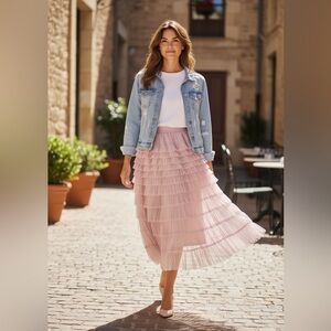 SHEIN Light Pink Layered A-Line Skirt